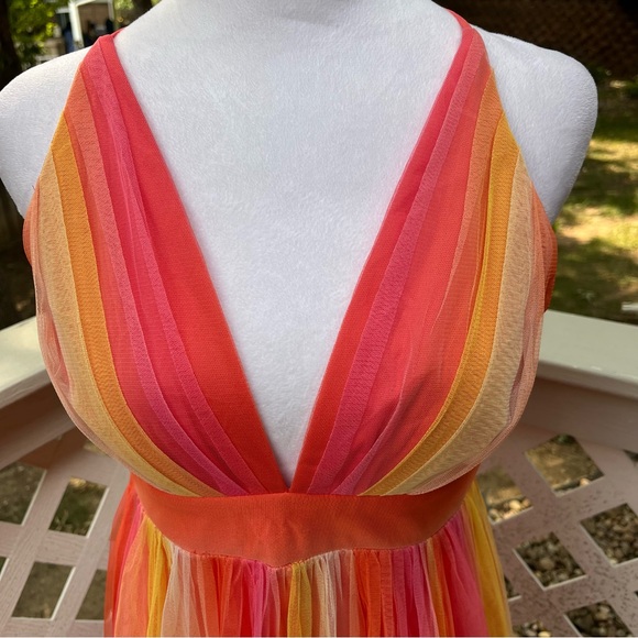 Luxxel Rainbow Dress Small Plunging Open Back Strappy Maxi Babydoll Fairy Ballet - Picture 6 of 14